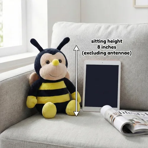 Vista 6 de Peluche Nana la abeja con cara sonriente y alas amarillas, abejorro, juguete suave en forma de animal para niños de 12 pulgadas de la cabeza a
