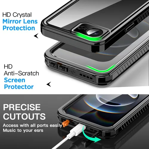 Vista 6 de AICase Funda impermeable para iPhone 17e, transparente, a prueba de agua, a prueba de golpes, a prueba de polvo, a prueba de nieve, cuerpo completo