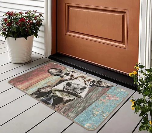Vista 2 de Tapete rústico para puerta de granja, entrada interior y exterior, regalo para amantes de las vacas, 17 x 30 pulgadas