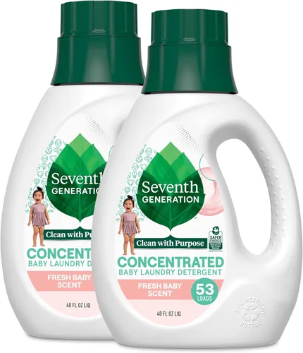 Vista 9 de Seventh Generation Detergente concentrado para ropa de bebé, fórmula antimanchas, aroma fresco, 40 oz (53 cargas)