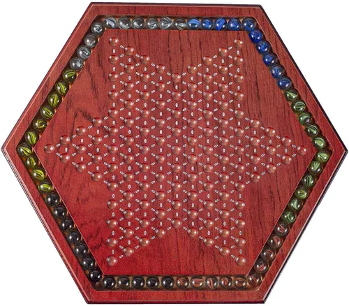 Vista 3 de AMEROUS Juego de mesa de damas chinas de madera de 13.6 pulgadas con 60 canicas de vidrio coloridas, juego de estrategia clásico para niños