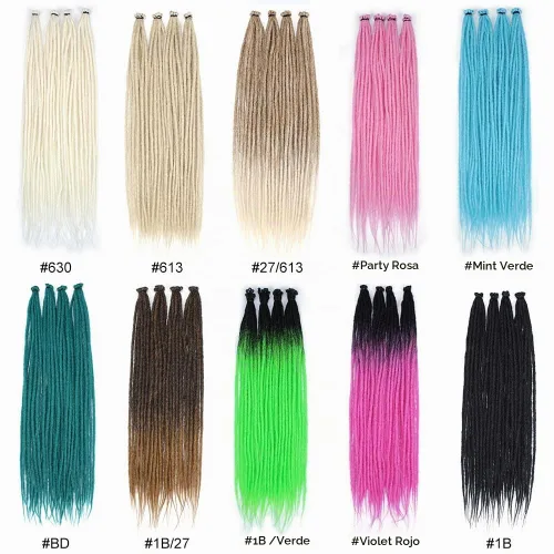 Vista 5 de Kraler Extensiones de Rastas Azules, Extensiones de Rastas Sintéticas de Ganchillo de 22", 100% Hechas a Mano, Rastas de Una Sola Punta, Delgadas