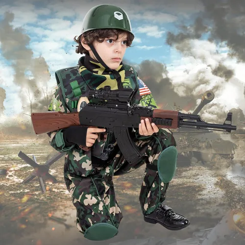 Vista 4 de JAZGROM Disfraz del ejército para niños, disfraz de camuflaje de lujo, juego de rol para niños