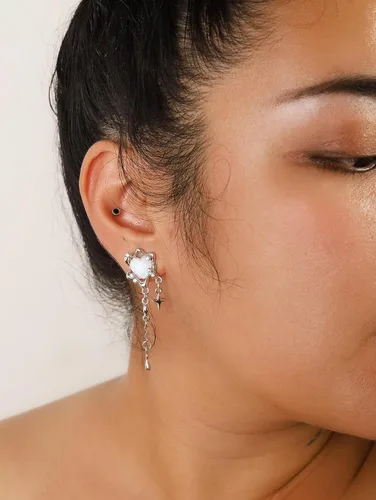 Vista 3 de Sacina Aretes góticos de corazón, aretes góticos, aretes góticos, aretes punk, joyería gótica, regalo de joyería de Halloween, Navidad, Año Nuevo