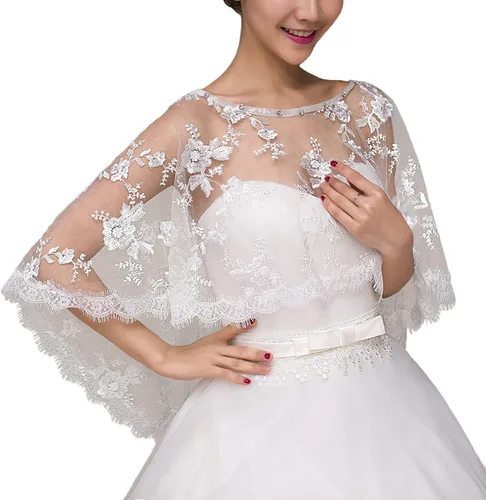 Vista 2 de Ayliss Chales de boda de encaje para mujer, chal bordado para novia, bolero, capa de hombro, cubre el vestido de fiesta de graduación