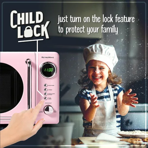Vista 4 de Nostalgia Horno microondas para encimera con interior fácil de limpiar, microondas retro con pantalla LED y bloqueo para niños, horno compacto
