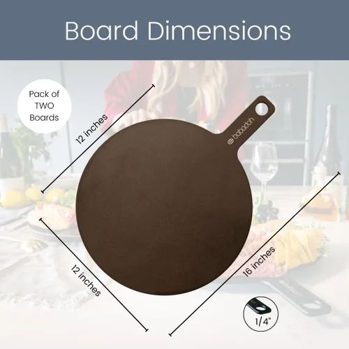 Vista 2 de Babadoh Tablas redondas de fibra de madera para servir pizza Juego de dos tablas de 12 pulgadas Bandeja de embutidos Tabla de queso Plato