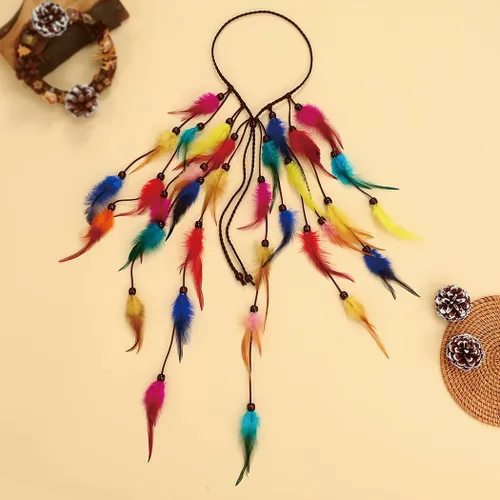 Vista 3 de Diadema de plumas coloridas, accesorios para el cabello de arcoíris para mujer