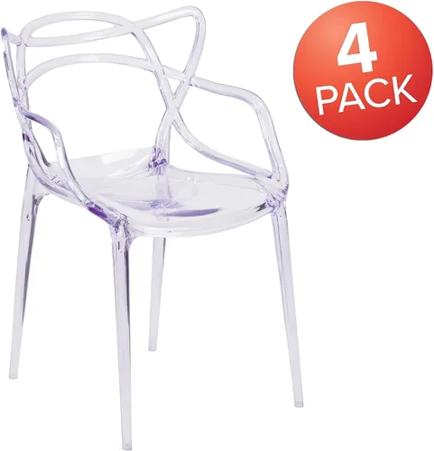 Vista 4 de Flash Furniture Josh - Juego de 4 sillas laterales apilables transparentes de la serie Nesting