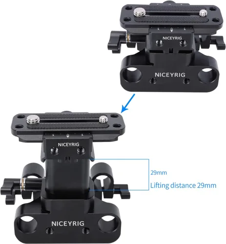 Vista 4 de NICEYRIG Placa base elevadora de riel de 0.591 in para ARCA-Swiss estándar, sistema de elevación de 1.142 in universal para plataforma de hombro