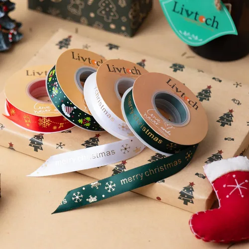 Vista 2 de 4 rollos de cinta de Navidad de 95 yardas, cintas de envoltura de regalos de Navidad de 3/4 pulgadas, envoltura de regalo de árbol de Navidad
