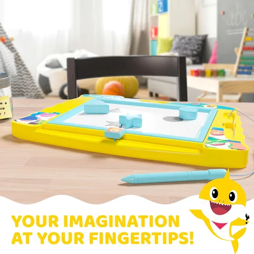 Vista 8 de Lollipop Baby Shark - Pizarra de dibujo magnética con lápiz capacitivo y 3 sellos, para niños o niñas (azul).