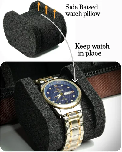 Vista 4 de Estuche de viaje duro con 2 ranuras, caja de almacenamiento y caja organizadora para hombres y mujeres con almohada de reloj antimovimiento