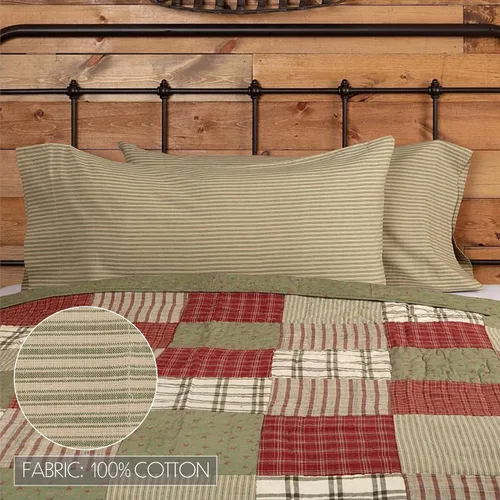 Vista 3 de Juego de 2 fundas de almohada de algodón a rayas color caqui y marrón