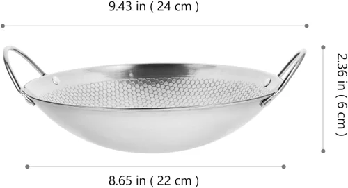 Vista 6 de Yardwe Wok Sartén de acero inoxidable Stir Fry Sartenes de 8 pulgadas Olla caliente de hierro Sartén de hierro de doble mango Olla de cocina china
