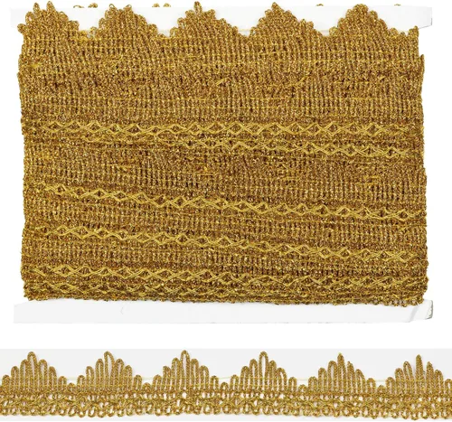 Vista 17 de Cinta larga de 14 yardas de ancho, 1.378 in/1.37 pulgadas, color oro azul con lentejuelas doradas, adorno de encaje decorado para manualidades, tela