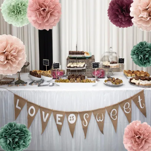 Vista 5 de 20 pompones de papel de seda – Decoraciones colgantes de papel de seda flores para novia, boda, despedida de soltera, cumpleaños, fiesta