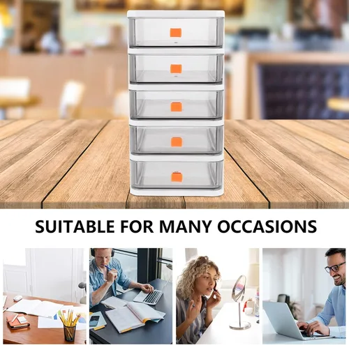 Vista 9 de VORCOOL Desktop Drawer Organizer 5 Drawer Storage Drawers Stationery Drawer Box Office Personal Organizer Plastic Vanity Containers for Storing