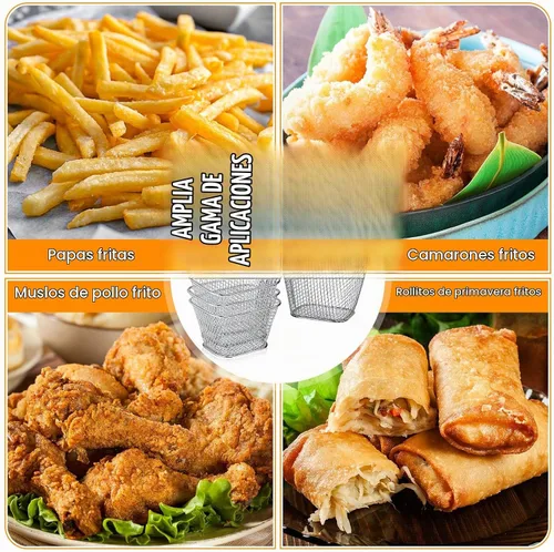 Vista 4 de Maxdot 60 unidades, mini cesta cuadrada para papas fritas con asa cromada, soporte para papas fritas, cesta de presentación de alimentos