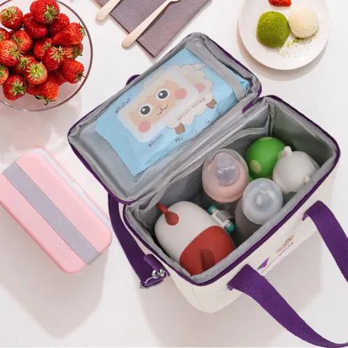 Vista 3 de Dreamfocus Bonita bolsa de almuerzo aislada para niñas, gran capacidad, asa y correa, lonchera Kawaii para niños, adolescentes, mujeres, trabajo