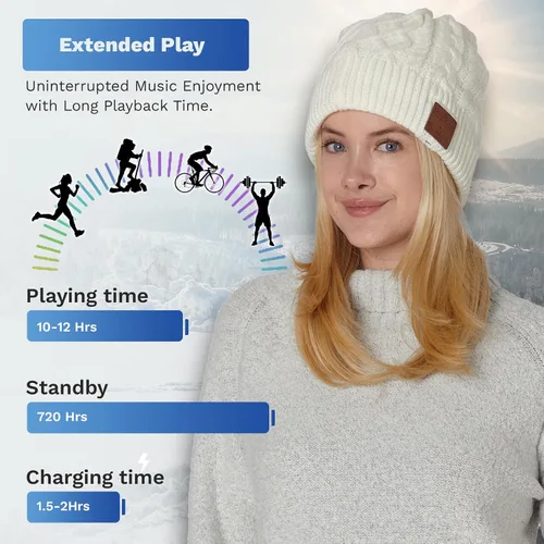 Vista 17 de Gorro Bluetooth unisex con auriculares estéreo inalámbricos compatible con todos los dispositivos Bluetooth