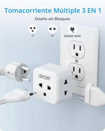 Vista 5 de LENCENT - Adaptador de enchufe de la UE a EE. UU., adaptador de salida europeo a EE. UU