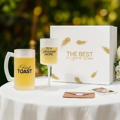 Vista 10 de AW BRIDAL - Juego de 2 copas de champán de aniversario con caja de madera Aniversario (marrón)