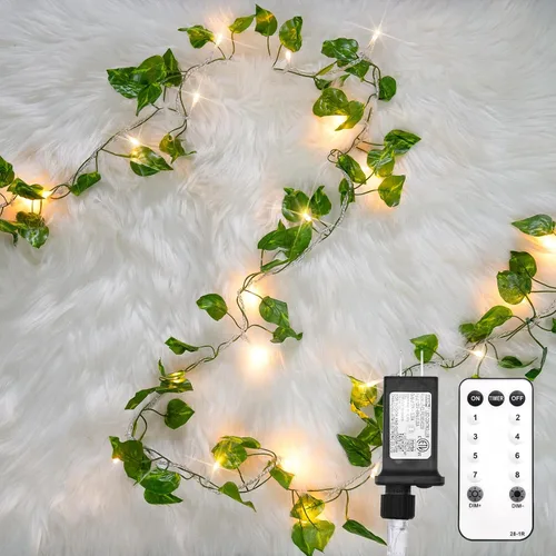 Vista 14 de suddus Willow Vine con luces de hadas funciona con pilas, 12 pies 40 luces LED artificiales con control remoto, cadena de luces colgantes