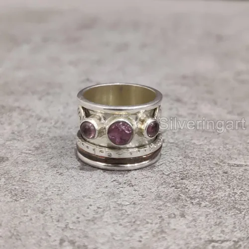 Vista 3 de Rose Quartz Spinner Band, Meditation Ring, 925 Sterling Silver Ring, Spinning Ring, Two Tone Ring, Fidget Ring, Handmade Jewelry, Christmas