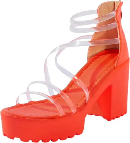 Vista 6 de AIHOU Sandalias de plataforma para mujer, puntera abierta, tacón grueso, tacón alto, sandalias casuales de verano con tiras para mujer