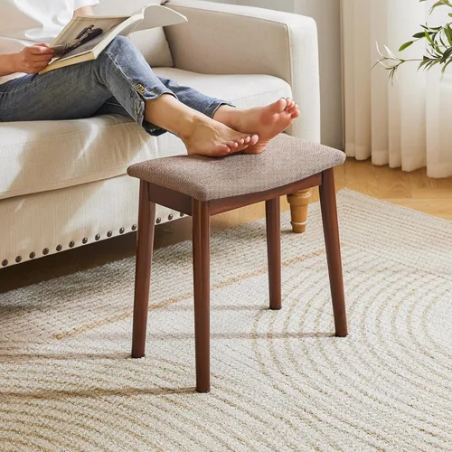 Vista 5 de IBUYKE Taburete de Tocador con Cojín de Silla de Montar, Taburete Reposapiés con Patas de Madera Maciza, Banco de Tocador Otomano Moderno