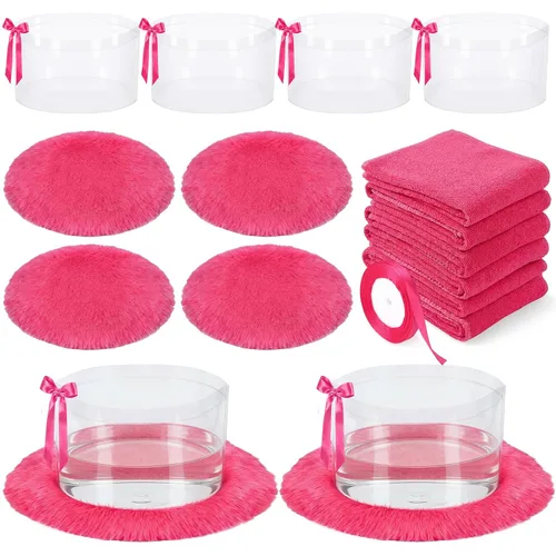 Vista 8 de HunnmingRe Kit de spa de pies de 18 piezas para fiesta de pijamas de spa rosa, suministros de fiesta con 6 pies plegables y 6 toallas y 6 tapetes a