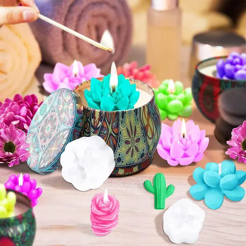 Vista 5 de 9 moldes de silicona para suculentas, moldes de resina de flores de cactus 3D, moldes de arcilla de cactus, molde de pastel de flores, moldes