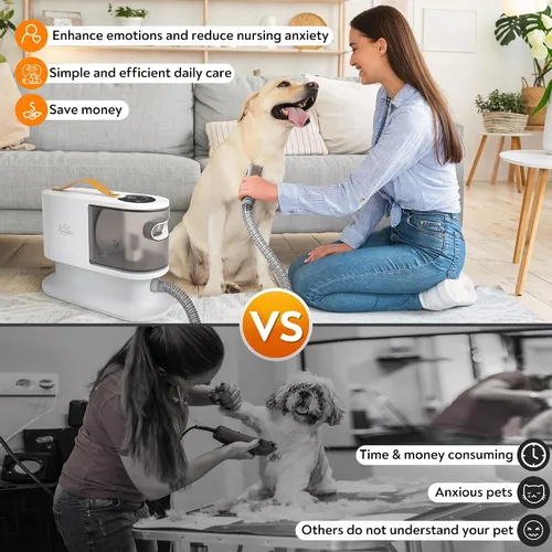 Vista 7 de Aspiradora de aseo para mascotas para perros y gatos, succión fuerte de 12 kPa, ≤ 50 dB silenciosa, taza de polvo de 2 litros, kit de aseo 5 en 1