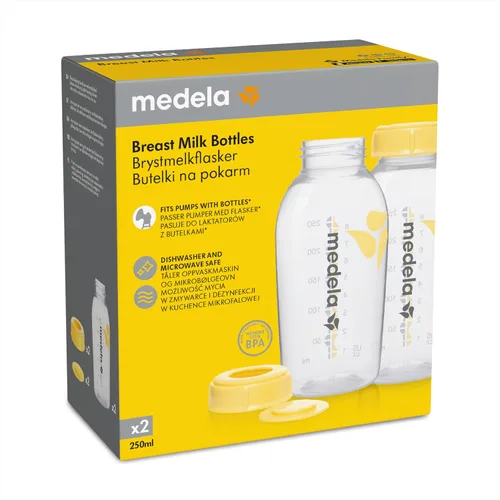 Vista 3 de Botellas de colección y almacenamiento de leche materna por Medela, 8 oz, Transparente