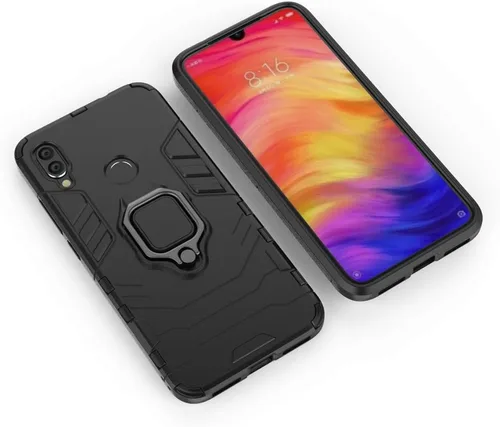 Vista 5 de Funda de teléfono para Xiaomi Redmi Note 7 Pro con cubierta protectora de pantalla de vidrio templado y soporte de anillo magnético Soporte híbrido