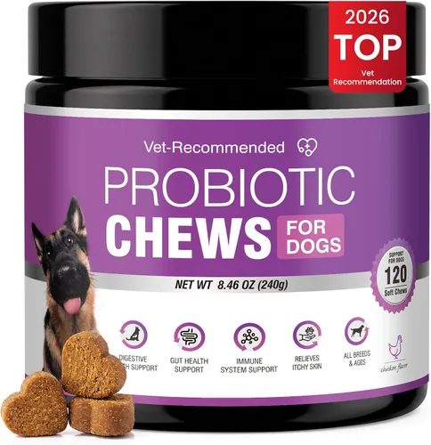 Vista 9 de Probióticos para perros, probióticos masticables y picor intestinal digestivo, probióticos para la piel, alivio de la picazón, diarrea, 50 tabletas