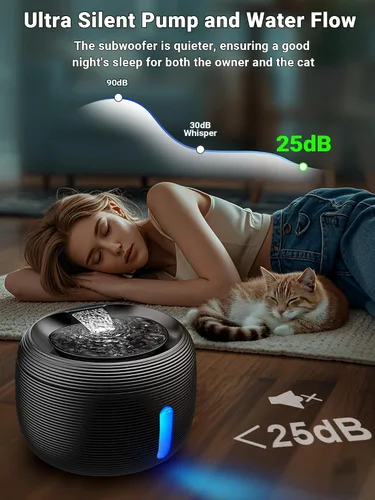Vista 3 de Kastty Fuente de Agua para Gatos de 3.5L/118 oz, Fuente de Agua Silenciosa de Gran Capacidad para Mascotas para Gatos de Interior con Luz LED