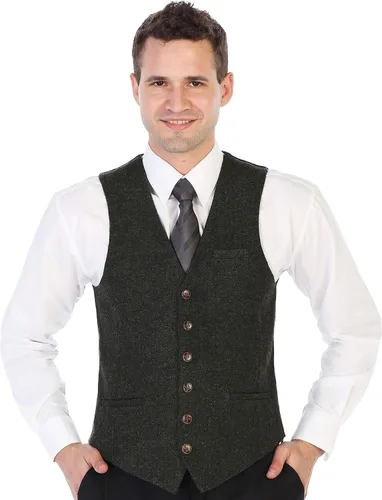 Vista 132 de Gioberti Chaleco de tweed formal de 6 botones para hombres