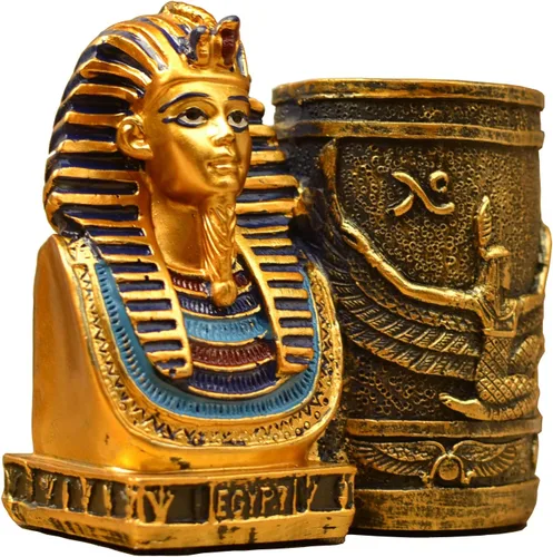 Vista 3 de Portalápices egipcio antiguo, vaso para bolígrafo King Pharaoh, soporte para bolígrafos para escritorio, oficina, organizador de bolígrafos