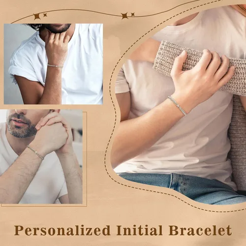 Vista 6 de Pulsera con inicial para hombre, cadena de eslabones cubanos de oro y plata, ajustable, joyería para hombre, regalos únicos para hombres, marido