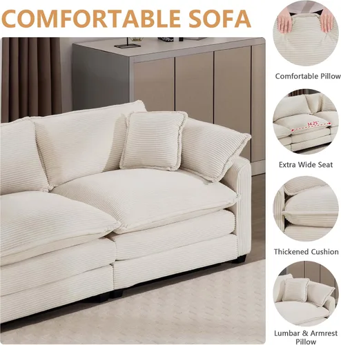 Vista 4 de Juego de sofá de 2 piezas de gran tamaño para sala de estar, sofá biplaza y sofá individual, asiento modular modular profundo de pana cómodos sofás