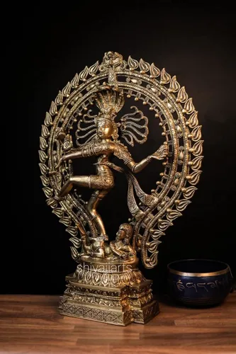 Vista 2 de SHIVAJIARTS Dancing Shiva Nataraja Estatua grande, estatua de Shiva Natraj bailarín, escultura de latón de 22.0 in, escultura de señor Shiva
