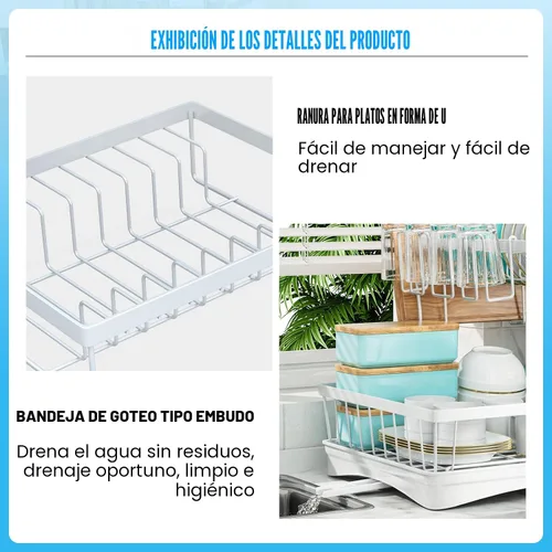 Vista 4 de 7 code - Escurridor grande de platos, escurridor de 2 niveles para mostrador de cocina, organizador desmontable de escurridor de platos de gran