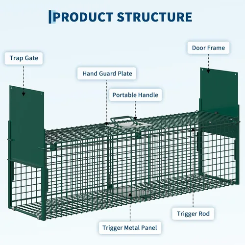 Vista 3 de Jaula de trampa para animales vivos de doble puerta, plegable, de acero resistente, fácil de instalar y liberar, gatillo sensible, asa