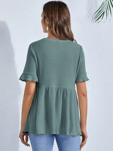 Vista 2 de Floerns Camiseta de maternidad casual de manga corta con dobladillo con volantes para mujer