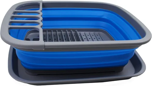 Vista 2 de SAMMART Escurridor de platos plegable de 8L (2.11 galones) con escurridor, juego de escurridor plegable, organizador de vajilla portátil, bandeja