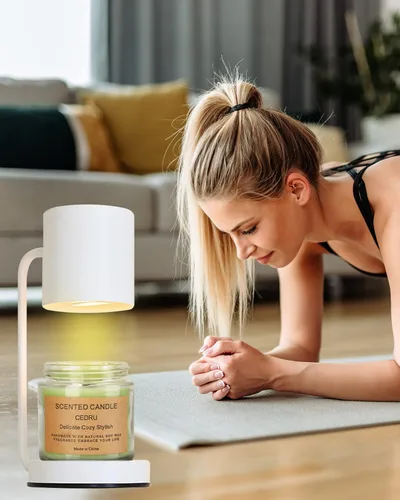 Vista 3 de Keymit Lámpara calentadora de velas para velas en frasco, lámparas de derretidor de velas eléctricas clásicas blancas con 1 vela perfumada