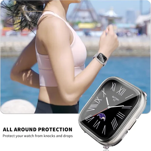 Vista 7 de Rc-Z Paquete de 2 fundas protectoras de pantalla para reloj inteligente Amazfit Active, parachoques duro de policarbonato integrado, película
