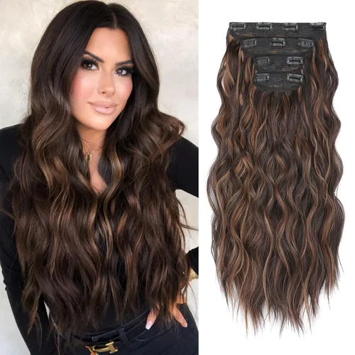 Vista 24 de REECHO Extensiones de cabello, 4 piezas, extensiones de cabello con clip HE001, extensiones de cabello sintéticas naturales y suaves para mujer